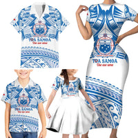 Toa Samoa Rugby Custom Family Matching Short Sleeve Bodycon Dress and Hawaiian Shirt Uso aso uma Samoan Pattern White LT14 - Polynesian Pride