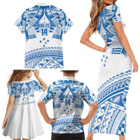 Toa Samoa Rugby Custom Family Matching Short Sleeve Bodycon Dress and Hawaiian Shirt Uso aso uma Samoan Pattern White LT14 - Polynesian Pride