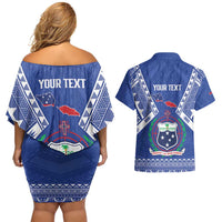 Personalised Samoa 685 Couples Matching Off Shoulder Short Dress and Hawaiian Shirt Samoan Pride Coat Of Arms LT14 - Polynesian Pride
