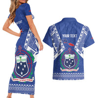 Personalised Samoa 685 Couples Matching Short Sleeve Bodycon Dress and Hawaiian Shirt Samoan Pride Coat Of Arms LT14 - Polynesian Pride