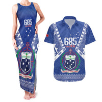 Personalised Samoa 685 Couples Matching Tank Maxi Dress and Hawaiian Shirt Samoan Pride Coat Of Arms LT14 Blue - Polynesian Pride