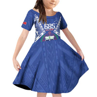 Personalised Samoa 685 Family Matching Off Shoulder Short Dress and Hawaiian Shirt Samoan Pride Coat Of Arms LT14 Daughter's Dress Blue - Polynesian Pride