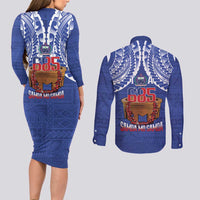 Toa Samoa Rugby Couples Matching Long Sleeve Bodycon Dress and Long Sleeve Button Shirt 685 Pride Tanoa Ula Fala LT14 - Polynesian Pride