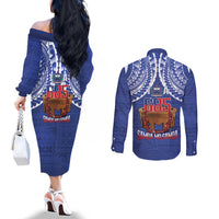 Toa Samoa Rugby Couples Matching Off The Shoulder Long Sleeve Dress and Long Sleeve Button Shirt 685 Pride Tanoa Ula Fala LT14 - Polynesian Pride