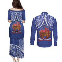 Toa Samoa Rugby Couples Matching Puletasi and Long Sleeve Button Shirt 685 Pride Tanoa Ula Fala - Polynesian Pride