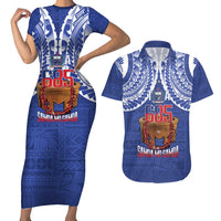 Toa Samoa Rugby Couples Matching Short Sleeve Bodycon Dress and Hawaiian Shirt 685 Pride Tanoa Ula Fala LT14 Blue - Polynesian Pride