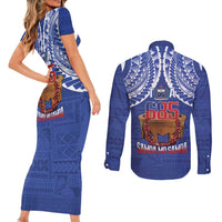 Toa Samoa Rugby Couples Matching Short Sleeve Bodycon Dress and Long Sleeve Button Shirt 685 Pride Tanoa Ula Fala LT14 - Polynesian Pride