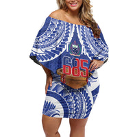 Toa Samoa Rugby Family Matching Off Shoulder Short Dress and Hawaiian Shirt 685 Pride Tanoa Ula Fala LT14 Mom's Dress Blue - Polynesian Pride