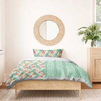 Menthol Green Aloha Hawaii Tiki Bedding Set Tropical Plumeria - Seamless Style