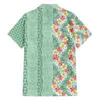 Menthol Green Aloha Hawaii Tiki Family Matching Off Shoulder Maxi Dress and Hawaiian Shirt Tropical Plumeria - Seamless Style LT14 - Polynesian Pride