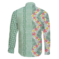 Menthol Green Aloha Hawaii Tiki Family Matching Short Sleeve Bodycon Dress and Hawaiian Shirt Tropical Plumeria - Seamless Style