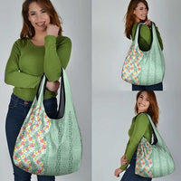 Menthol Green Aloha Hawaii Tiki Grocery Bag Tropical Plumeria - Seamless Style