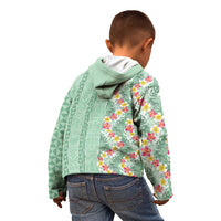 Menthol Green Aloha Hawaii Tiki Kid Hoodie Tropical Plumeria - Seamless Style LT14 - Polynesian Pride