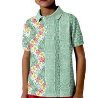 Menthol Green Aloha Hawaii Tiki Kid Polo Shirt Tropical Plumeria - Seamless Style LT14 Kid Green - Polynesian Pride