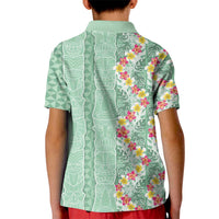 Menthol Green Aloha Hawaii Tiki Kid Polo Shirt Tropical Plumeria - Seamless Style LT14 - Polynesian Pride