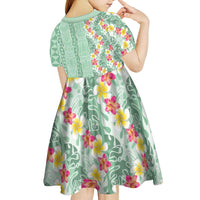 Menthol Green Aloha Hawaii Tiki Kid Short Sleeve Dress Tropical Plumeria - Seamless Style LT14 - Polynesian Pride