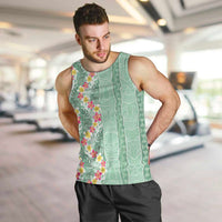 Menthol Green Aloha Hawaii Tiki Men Tank Top Tropical Plumeria - Seamless Style
