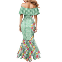 Menthol Green Aloha Hawaii Tiki Mermaid Dress Tropical Plumeria - Seamless Style LT14 - Polynesian Pride