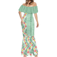 Menthol Green Aloha Hawaii Tiki Mermaid Dress Tropical Plumeria - Seamless Style LT14 - Polynesian Pride
