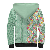 Menthol Green Aloha Hawaii Tiki Sherpa Hoodie Tropical Plumeria - Seamless Style LT14 - Polynesian Pride
