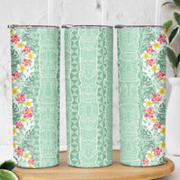 Menthol Green Aloha Hawaii Tiki Skinny Tumbler Tropical Plumeria - Seamless Style LT14 - Polynesian Pride