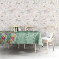 Menthol Green Aloha Hawaii Tiki Tablecloth Tropical Plumeria - Seamless Style