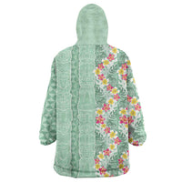 Menthol Green Aloha Hawaii Tiki Wearable Blanket Hoodie Tropical Plumeria - Seamless Style LT14 - Polynesian Pride