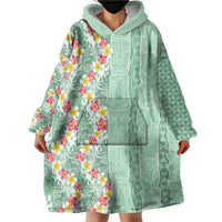 Menthol Green Aloha Hawaii Tiki Wearable Blanket Hoodie Tropical Plumeria - Seamless Style LT14 - Polynesian Pride