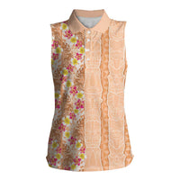 Orange Chiffon Aloha Hawaii Tiki Women Sleeveless Polo Shirt Tropical Plumeria - Seamless Style LT14 Female Orange - Polynesian Pride