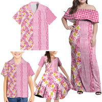 Pastel Magenta Aloha Hawaii Tiki Family Matching Off Shoulder Maxi Dress and Hawaiian Shirt Tropical Plumeria - Seamless Style LT14 - Polynesian Pride