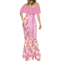 Pastel Magenta Aloha Hawaii Tiki Mermaid Dress Tropical Plumeria - Seamless Style LT14 - Polynesian Pride