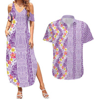 Lush Lilac Aloha Hawaii Tiki Couples Matching Summer Maxi Dress and Hawaiian Shirt Tropical Plumeria - Seamless Style