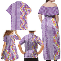 Lush Lilac Aloha Hawaii Tiki Family Matching Off Shoulder Maxi Dress and Hawaiian Shirt Tropical Plumeria - Seamless Style LT14 - Polynesian Pride