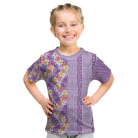 Lush Lilac Aloha Hawaii Tiki Kid T Shirt Tropical Plumeria - Seamless Style