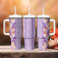 Lush Lilac Aloha Hawaii Tiki Tumbler With Handle Tropical Plumeria - Seamless Style