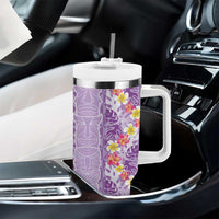 Lush Lilac Aloha Hawaii Tiki Tumbler With Handle Tropical Plumeria - Seamless Style