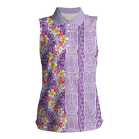 Lush Lilac Aloha Hawaii Tiki Women Sleeveless Polo Shirt Tropical Plumeria - Seamless Style LT14 Female Purple - Polynesian Pride