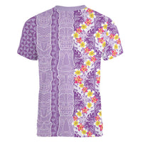 Lush Lilac Aloha Hawaii Tiki Women V-Neck T-Shirt Tropical Plumeria - Seamless Style LT14 - Polynesian Pride