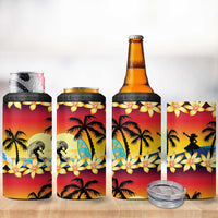 Tropical Islands Sunset Hawaii 4 in 1 Can Cooler Tumbler Go Surfing With Hula Girl - Summer Vibes LT14 - Polynesian Pride