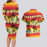 Tropical Islands Sunset Hawaii Couples Matching Long Sleeve Bodycon Dress and Hawaiian Shirt Go Surfing With Hula Girl - Summer Vibes LT14 - Polynesian Pride