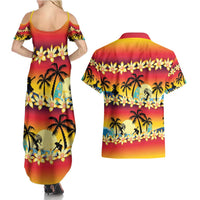 Tropical Islands Sunset Hawaii Couples Matching Summer Maxi Dress and Hawaiian Shirt Go Surfing With Hula Girl - Summer Vibes LT14 - Polynesian Pride