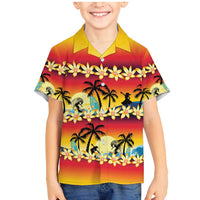 Tropical Islands Sunset Hawaii Family Matching Mermaid Dress and Hawaiian Shirt Go Surfing With Hula Girl - Summer Vibes LT14 Son's Shirt Red - Polynesian Pride