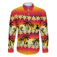 Tropical Islands Sunset Hawaii Family Matching Off The Shoulder Long Sleeve Dress and Hawaiian Shirt Go Surfing With Hula Girl - Summer Vibes LT14 Dad's Shirt - Long Sleeve Red - Polynesian Pride