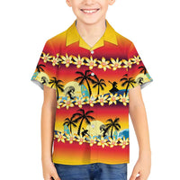Tropical Islands Sunset Hawaii Family Matching Off Shoulder Maxi Dress and Hawaiian Shirt Go Surfing With Hula Girl - Summer Vibes LT14 Son's Shirt Red - Polynesian Pride