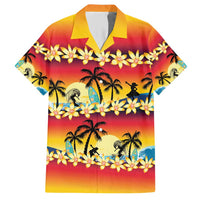 Tropical Islands Sunset Hawaii Family Matching Short Sleeve Bodycon Dress and Hawaiian Shirt Go Surfing With Hula Girl - Summer Vibes LT14 Dad's Shirt - Short Sleeve Red - Polynesian Pride