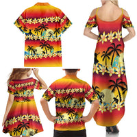 Tropical Islands Sunset Hawaii Family Matching Summer Maxi Dress and Hawaiian Shirt Go Surfing With Hula Girl - Summer Vibes LT14 - Polynesian Pride