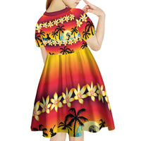 Tropical Islands Sunset Hawaii Kid Short Sleeve Dress Go Surfing With Hula Girl - Summer Vibes LT14 - Polynesian Pride
