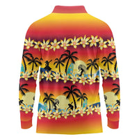 Tropical Islands Sunset Hawaii Long Sleeve Polo Shirt Go Surfing With Hula Girl - Summer Vibes LT14 - Polynesian Pride