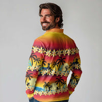 Tropical Islands Sunset Hawaii Long Sleeve Polo Shirt Go Surfing With Hula Girl - Summer Vibes LT14 - Polynesian Pride