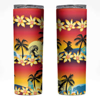 Tropical Islands Sunset Hawaii Skinny Tumbler Go Surfing With Hula Girl - Summer Vibes LT14 Red - Polynesian Pride